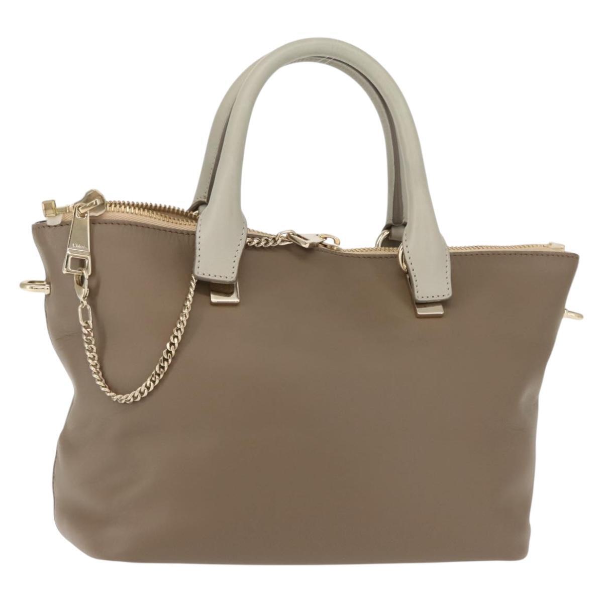 Chloe Bailey Hand Bag Leather 2way Gray Light Blue Auth 121377
